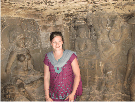 Katie Kiemeny in Ellora and Ajanta Caves in Northern India 